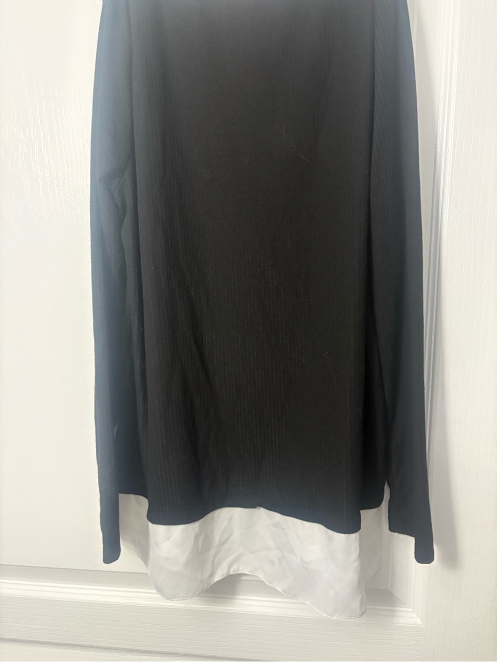 Black Long-Sleeve Tee with White Layered Hem